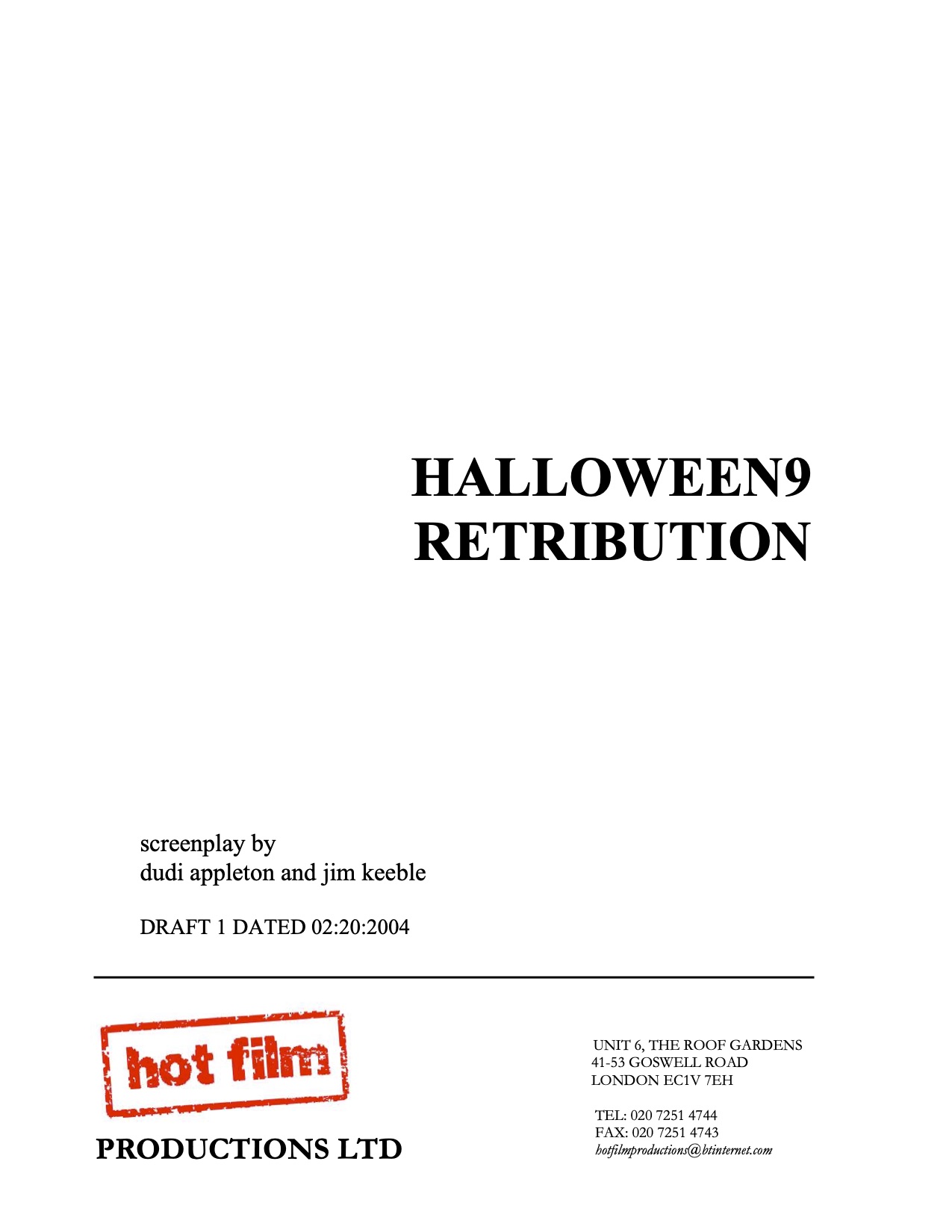 Halloween 9: Retribution - Unused Script (First Draft)